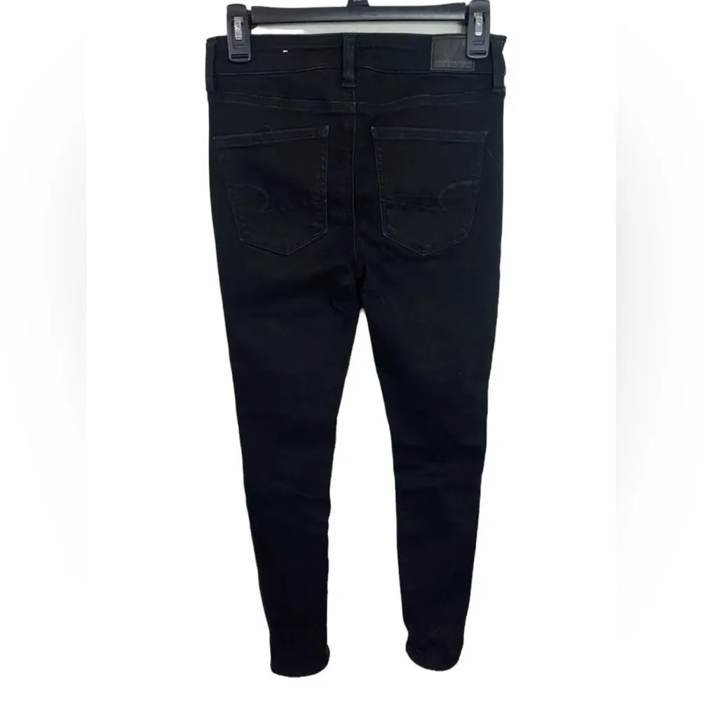 American Eagle Ne(X)t level stretch distressed hi-rise jeggings black size 4S - Image 2