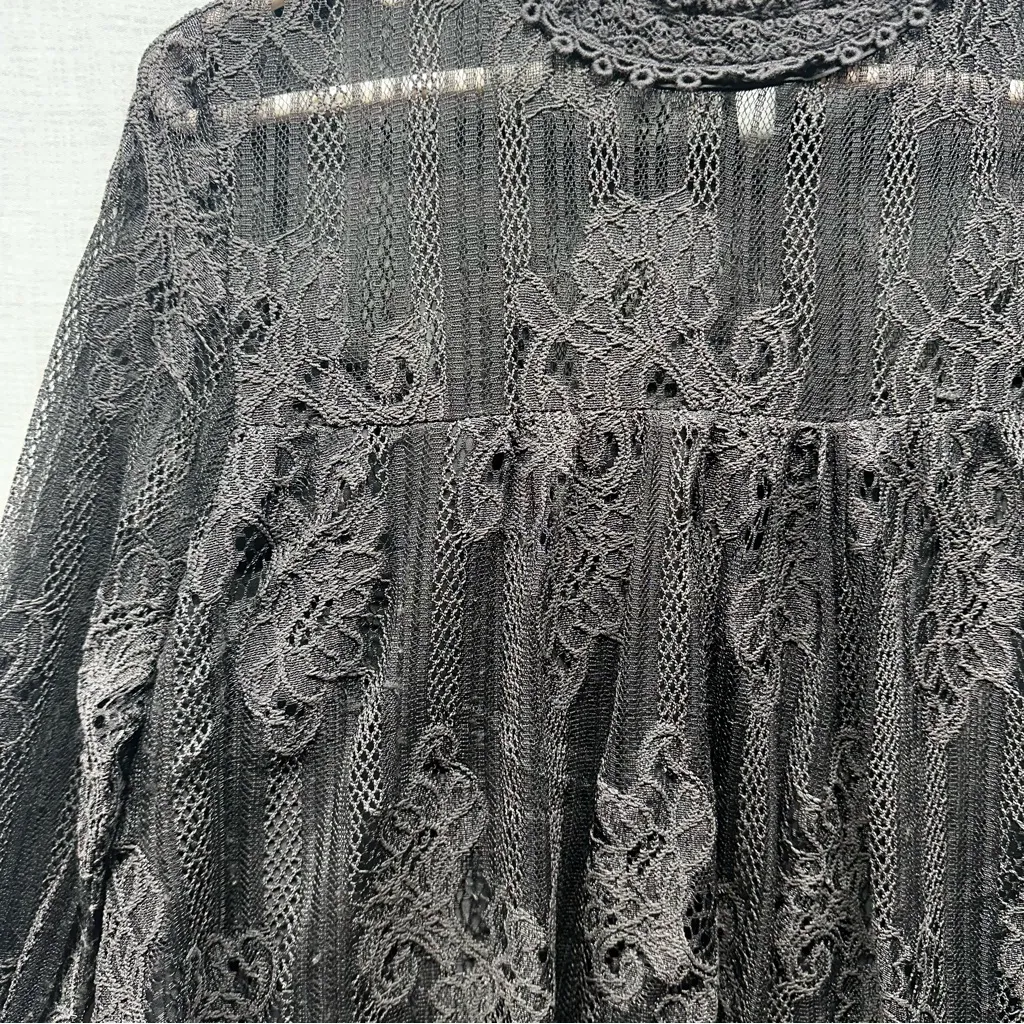 Altar'd State Black Lace Blouse Sheer Lace arms/chest Sz. Medium Flowy scalloped - Image 2