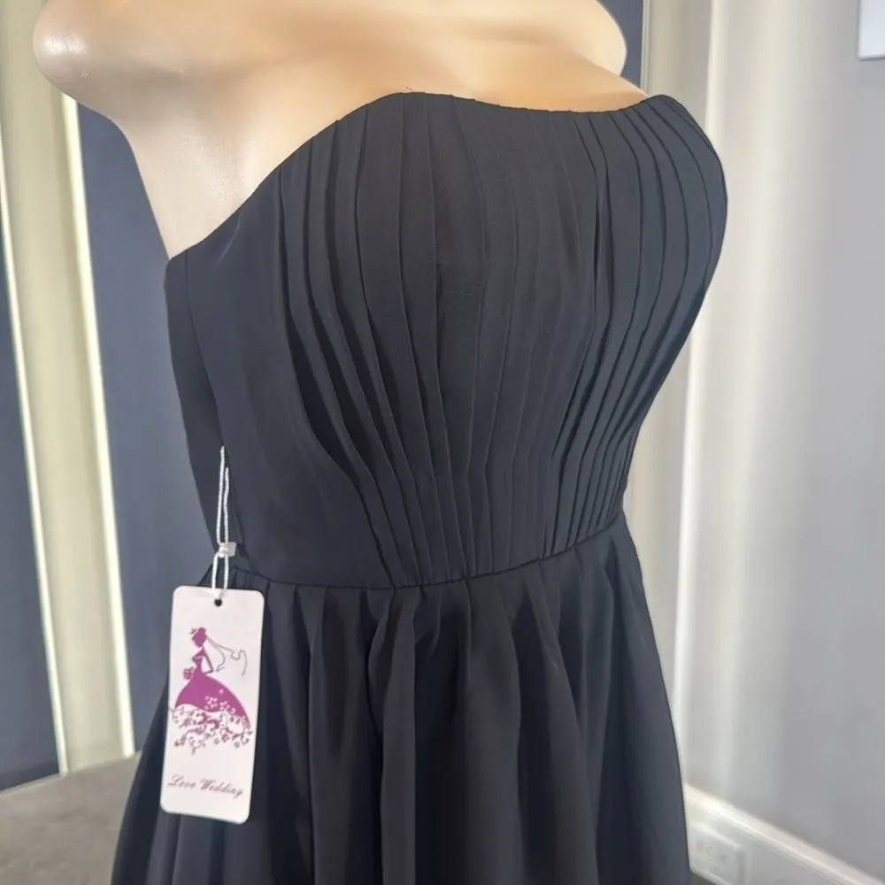 Women’s Black Strapless Short Chiffon Homecoming Party Dress Size S (4) NWT - Image 3
