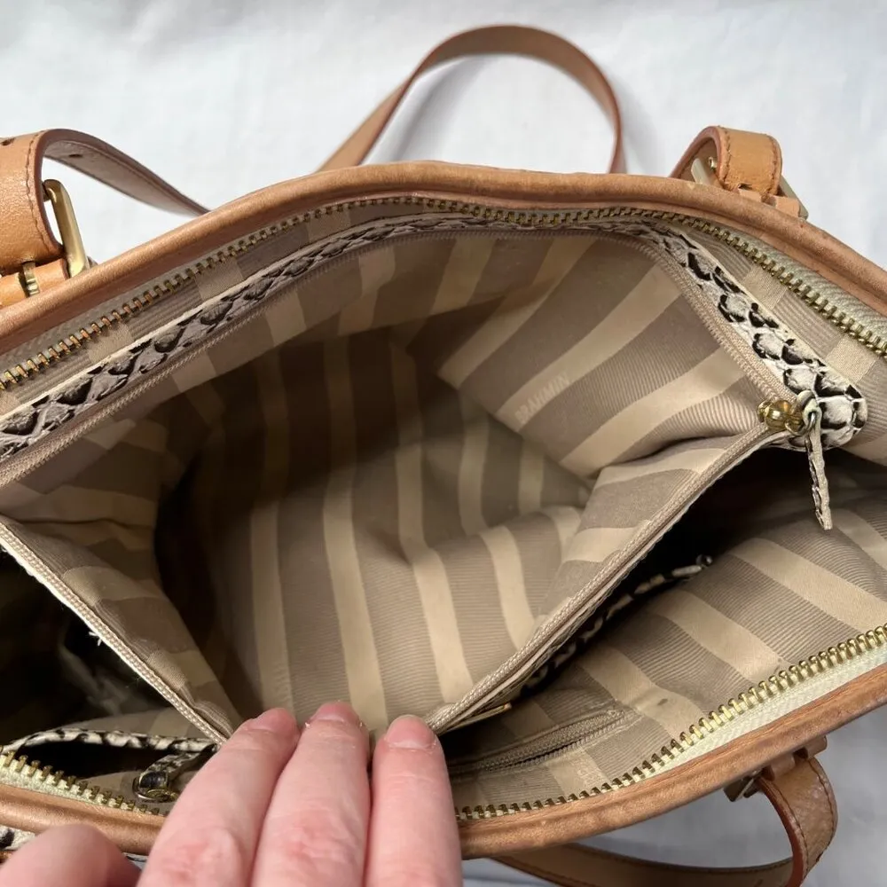 Brahmin Snake Embossed Cream Gray Asher Leather Tote Bag With Tassel Charm - Image 11