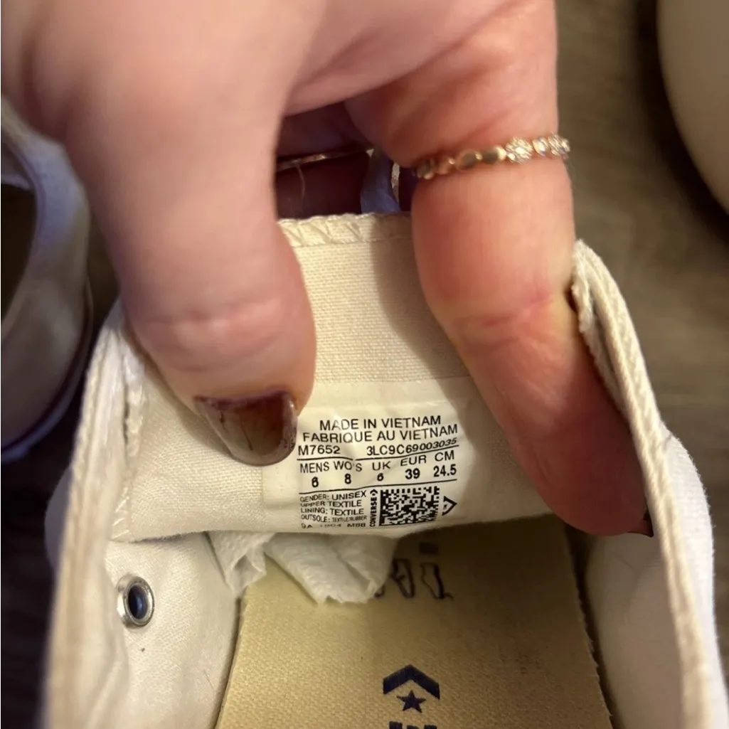 Converse Chuck Taylor All Star Shoes Size M6 W8 White Low Top Canvas Sneakers - Image 7