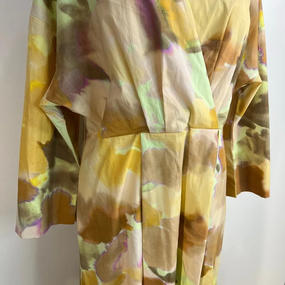 Exquise Brooklyn Dress Cotton Yellow Orange Pastels Watercolor Printed Size 12 - Image 9