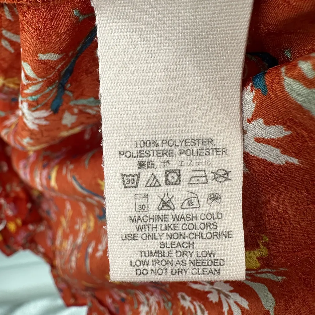 Free People Covent Garden Orange Rust Floral Ruffle Faux Wrap Midi Dress Size 4 - Image 5