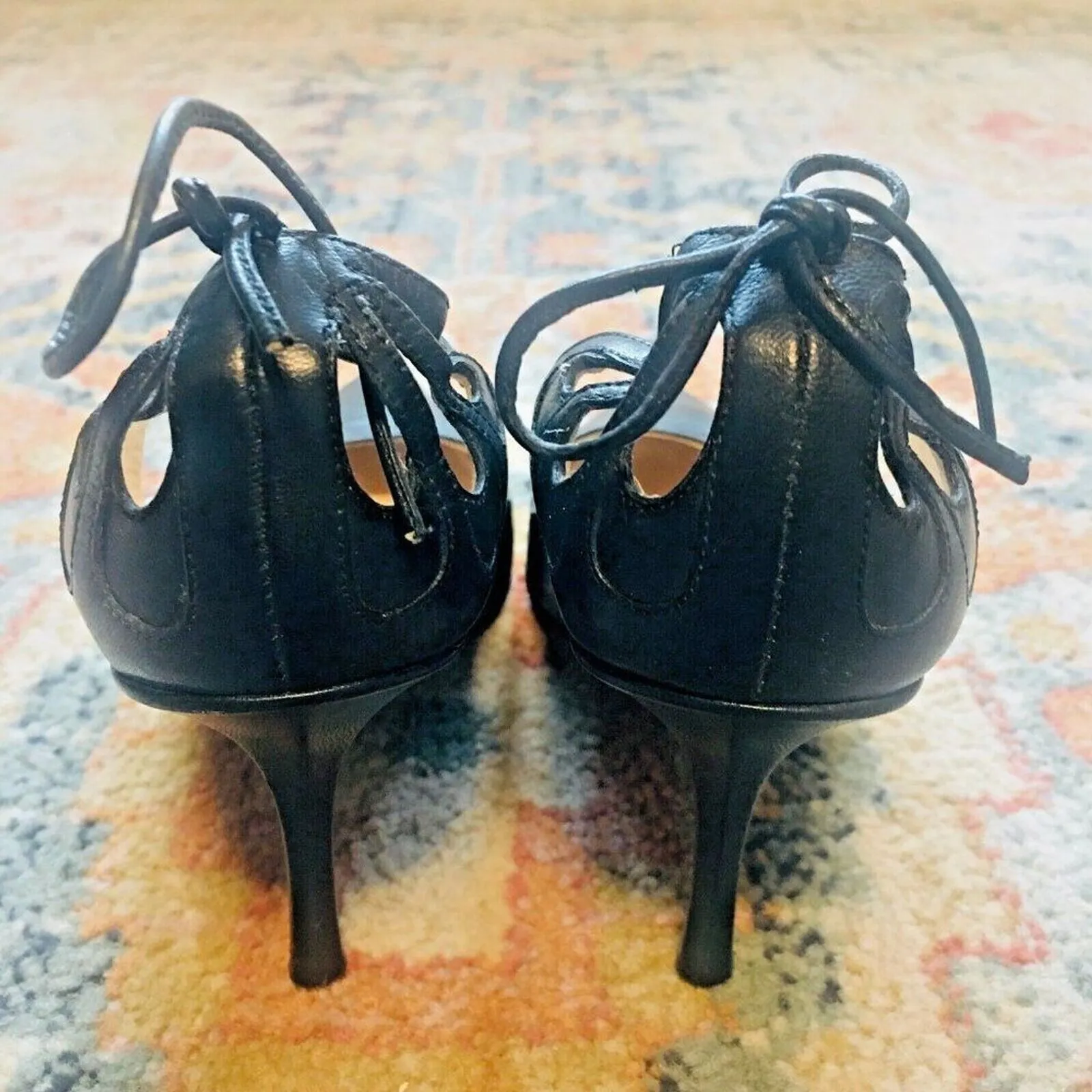 JIMMY CHOO Y2K Black Leather Bow Butterfly Cutouts Heels Pumps Shoes 37.5/7 - Image 3