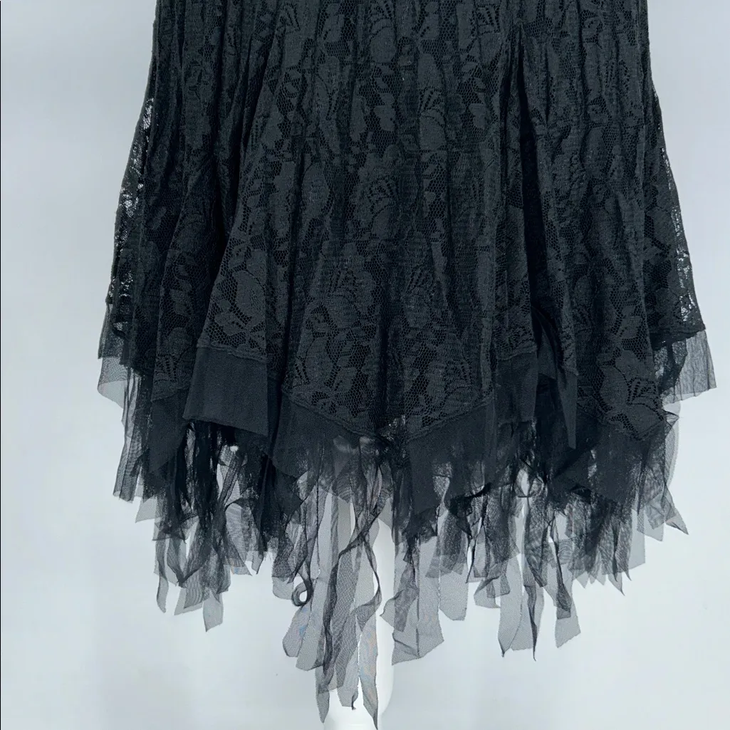 Simon Chang Black Lace Asymmetrical Ruffle Midi Skirt Size 4 - Image 5