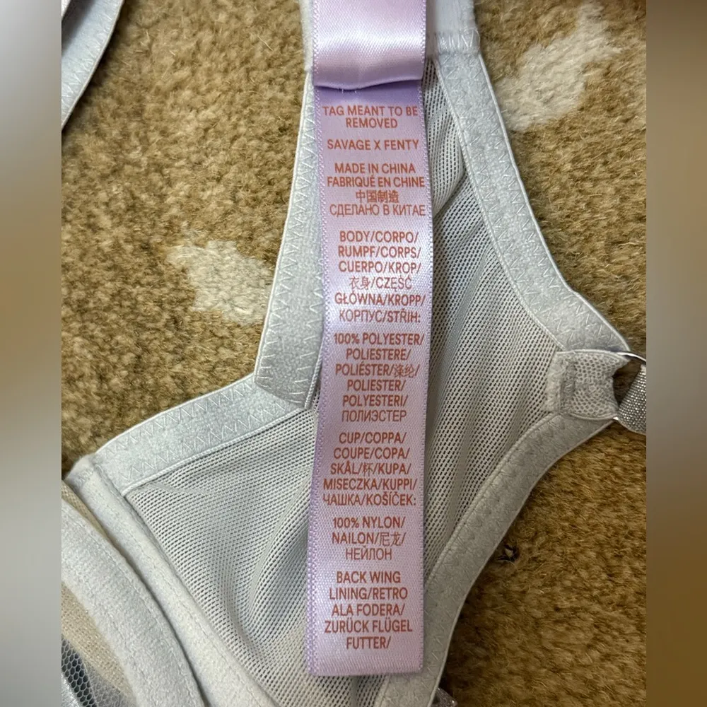 Savage x Fenty NWT Pleated Lamé unlined bra silver ruffle bow women’s size 32D - Image 11