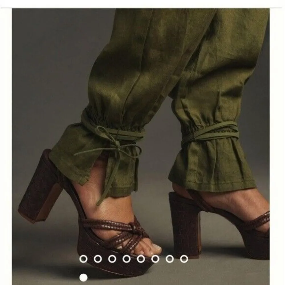 ANTHROPOLOGIE Ankle Tie Linen Trousers Dark Green Size 12 NEW - Image 12