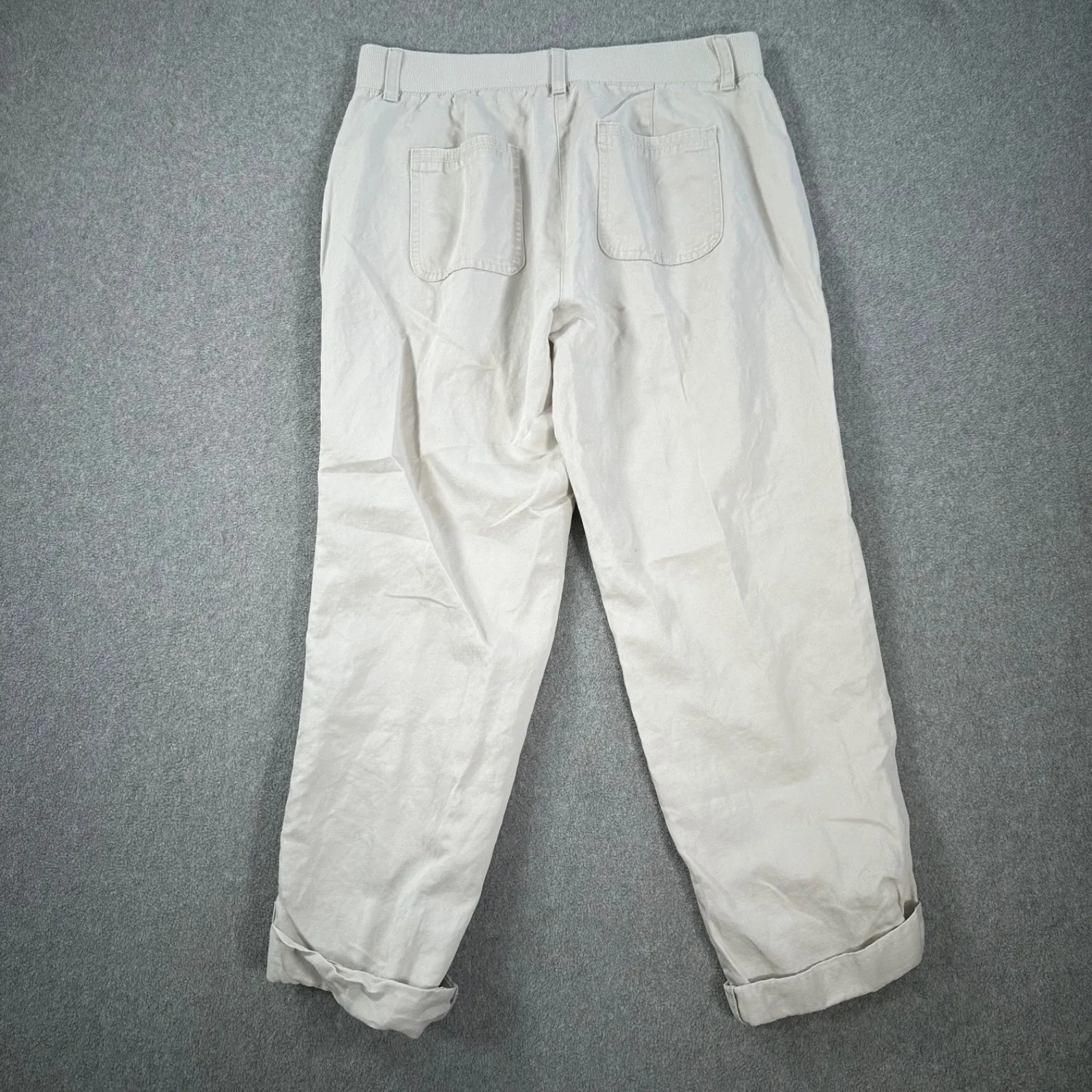 J.Jill Roll Tab Pants Women Small Beige Straight Leg Elastic Waist Linen Blend - Image 9