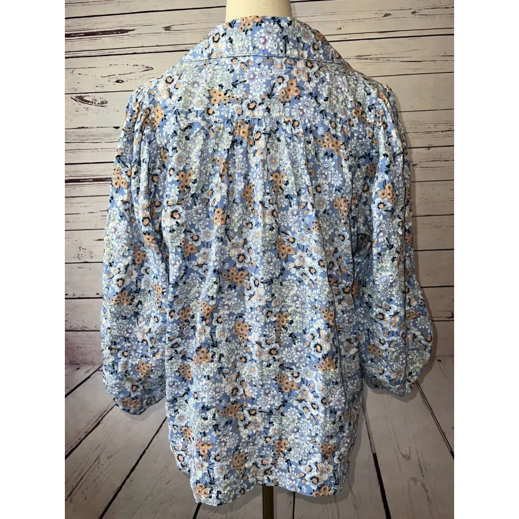 Free‎ People Happy Days Blouse Medium Button front Shirt Floral Cotton Easter - Image 4