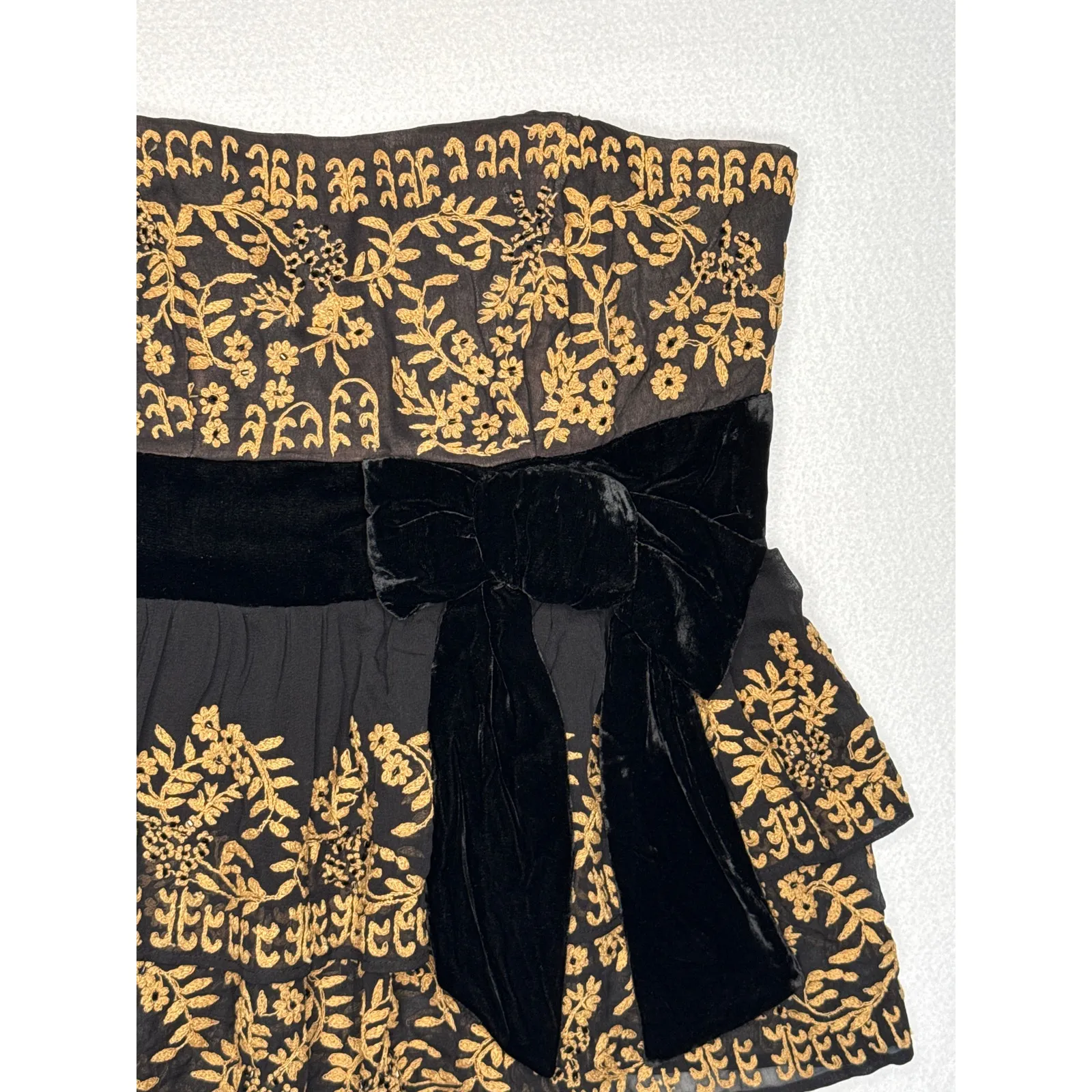 Plenty Tracy Reece silk strapless gold black velvet beaded tiered formal top 8 - Image 3