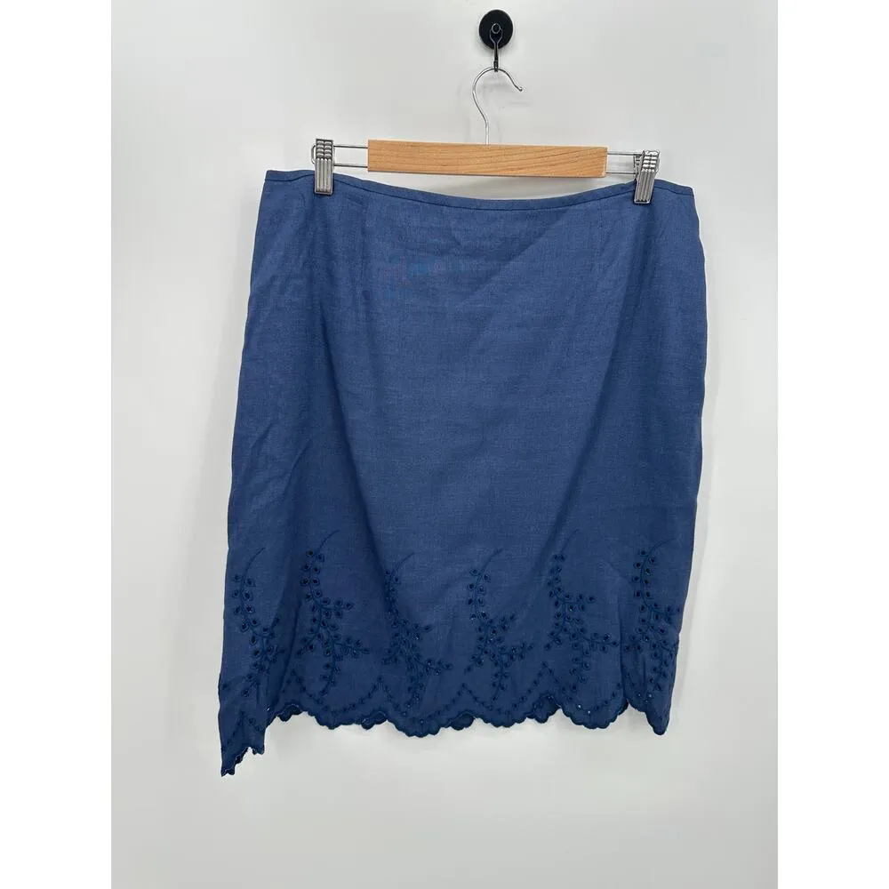 Kasper Petites Linen Blend Suit Skirt Set Women 16P Blue Eyelet Career Office - Image 4