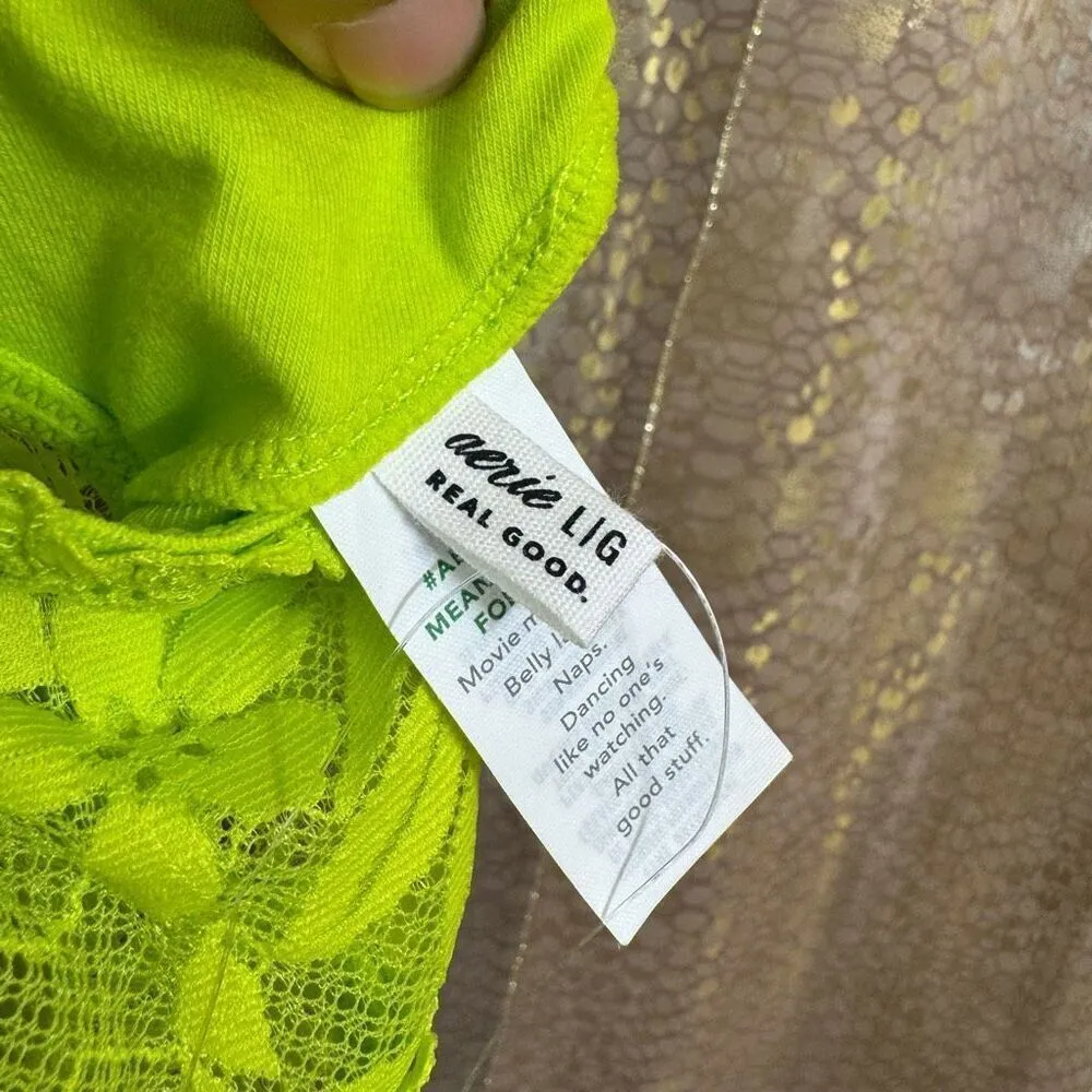 Aerie Neon Lime Green Lace Crossover Racerback Bralette Large NWOT - Image 4