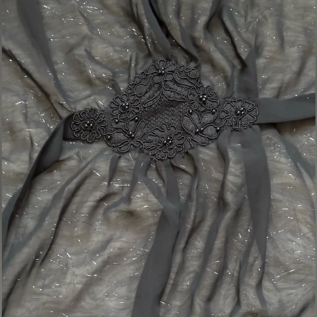 Oscar de la Renta Black Women’s Pink Label Sheer Wrap Robe Ruffle Sleeve Size S - Image 9