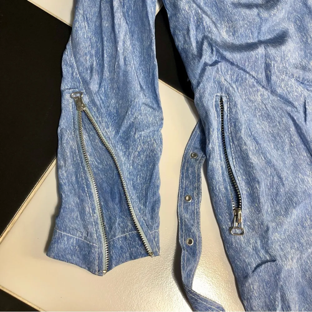 Y2K Juicy Couture Spacedye Sky Blue Trench Coat Long Zip Up Denim-ish Pattern L - Image 12