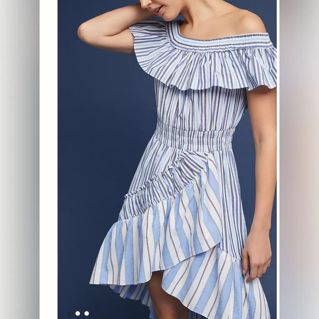 Misa Los Angeles Riley Striped Off Shoulder Ruffle Dress Anthropologie - Image 2
