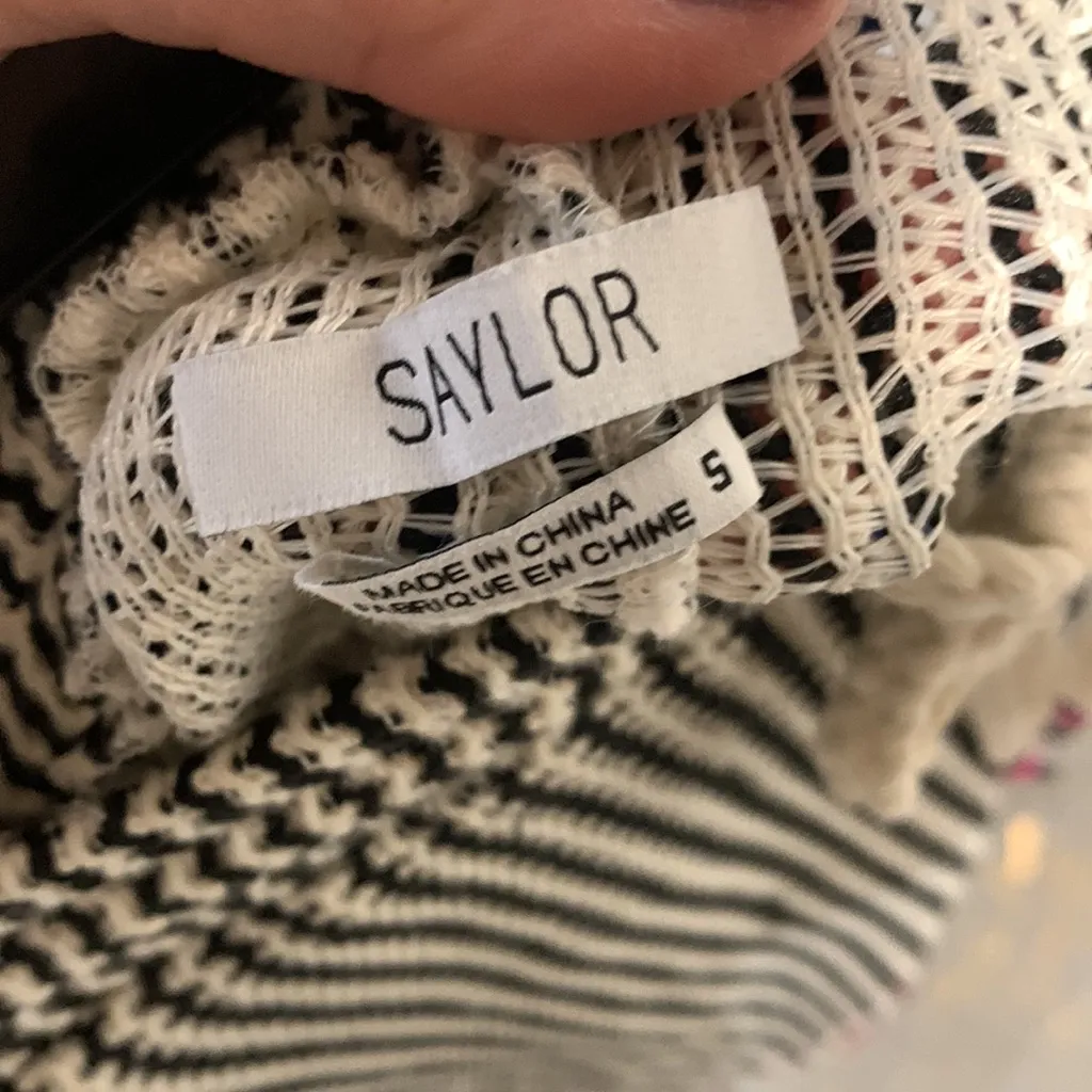 SAYLOR VERNA STRIPE CROCHET KNIT SHORT SET BLACK WHITE SMALL - Image 9