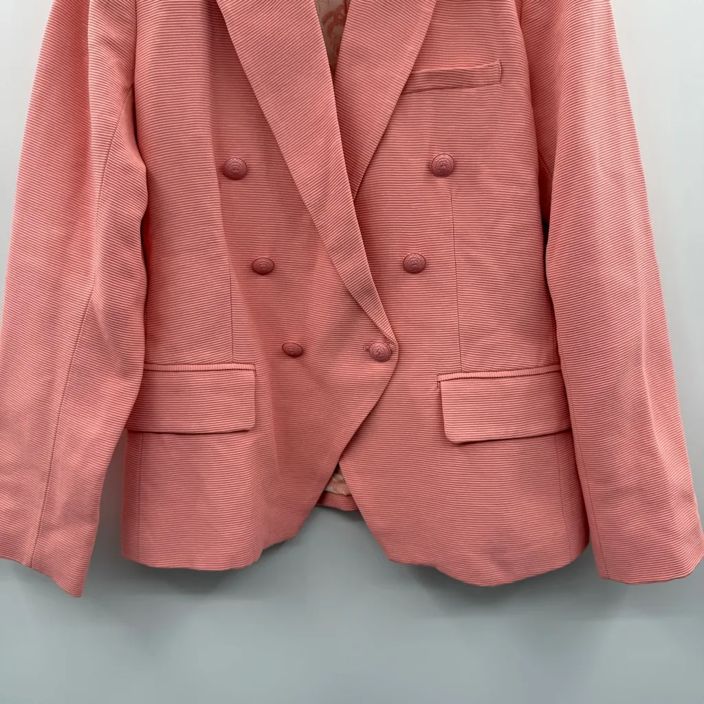 L'agence Kenzie Rose Pink Double‎ Breasted Textured Classic Blazer Sz 12 - Image 5