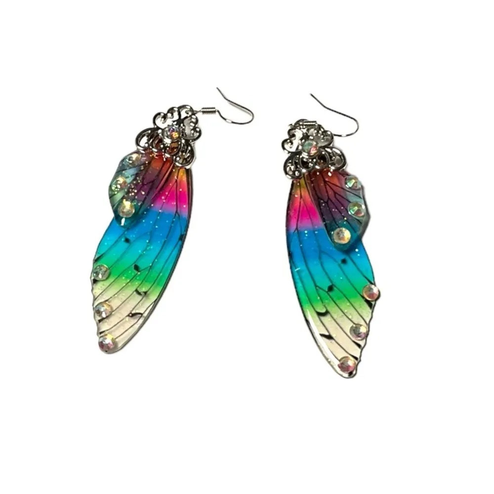 Fairy wings glittery‎ dangling earrings multicolored Pink - Image 2