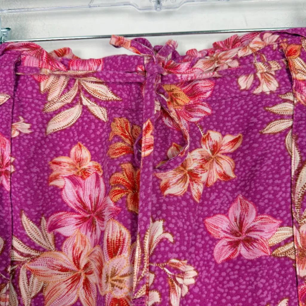 LOFT Floral Flowy Wide Leg Linen Pants Pull On Size Large L EUC - Image 7