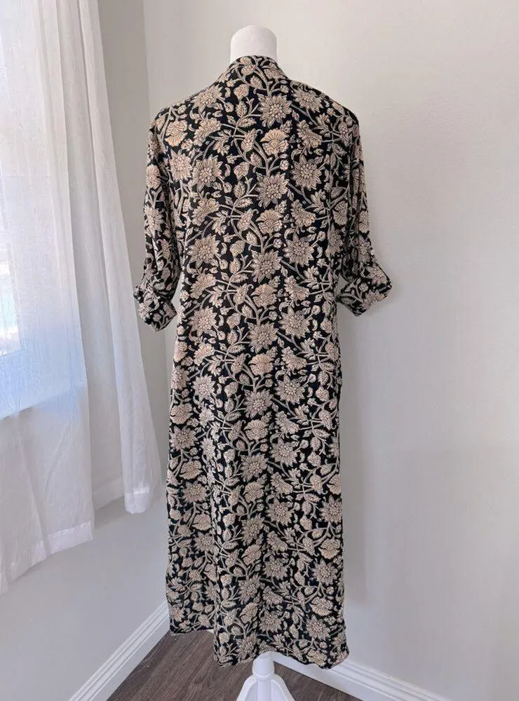 Utsa Black & Cream Midi Dress w/ Side Slits Size M - Image 6