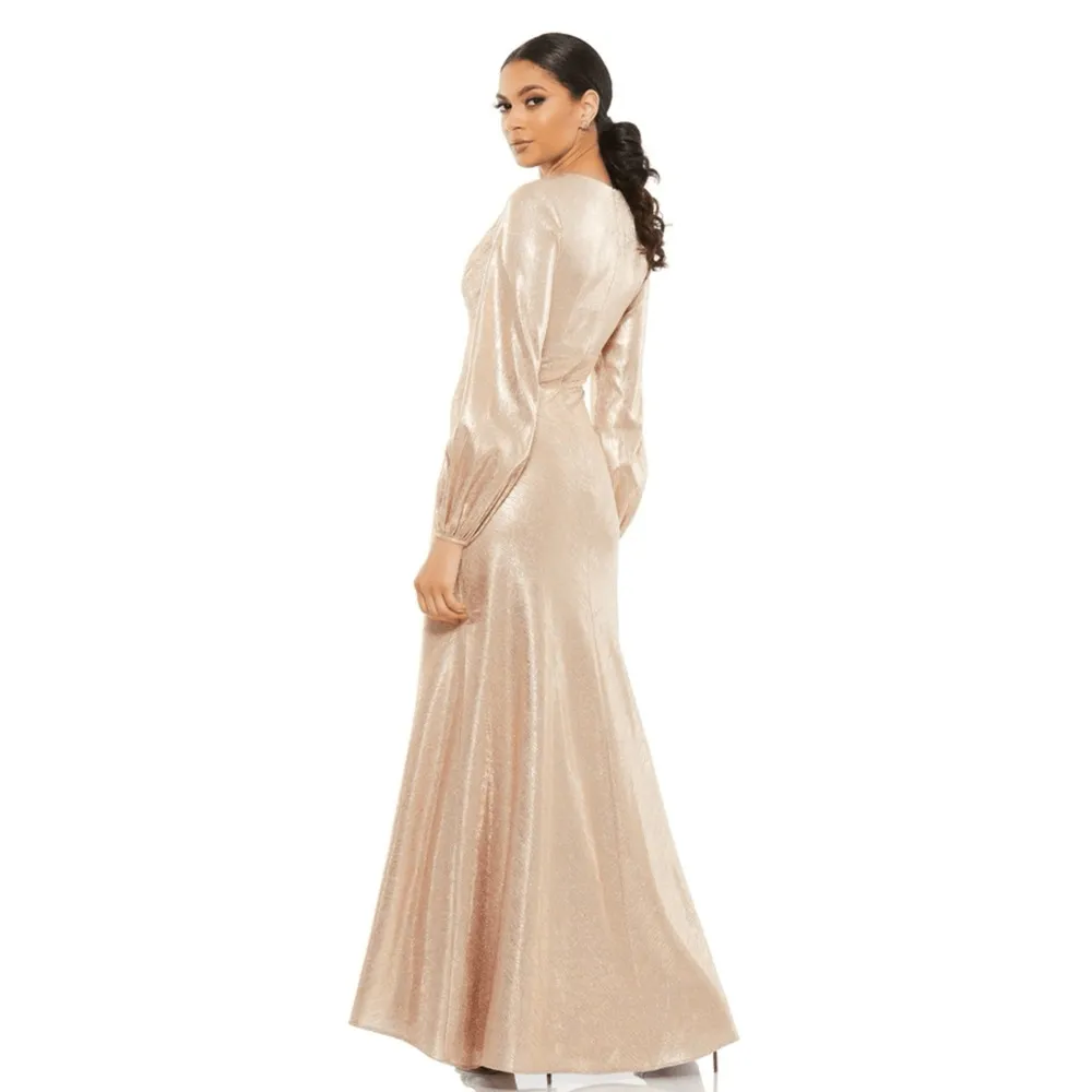 Mac Duggal NWT Shining Pleated Sheath Dress in Gold Size 4 - Image 3