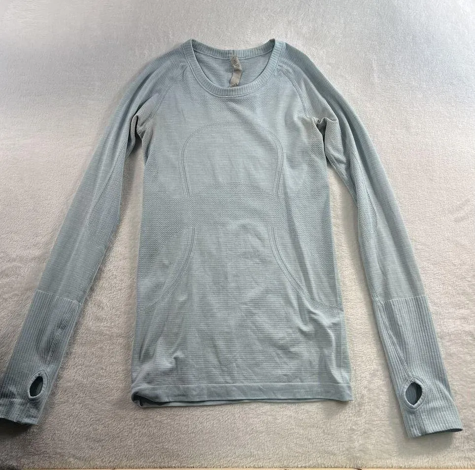 Lululemon 4 Run Swiftly Tech Long Sleeve Aquamarine Seamless Thumbholes Athletic - Image 3