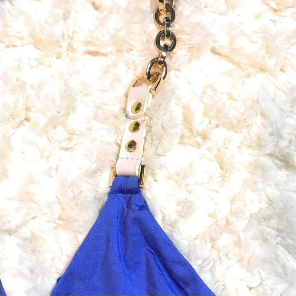 Beach bunny bronze leather and gold chain triangle top bikini size large blue - Image 12