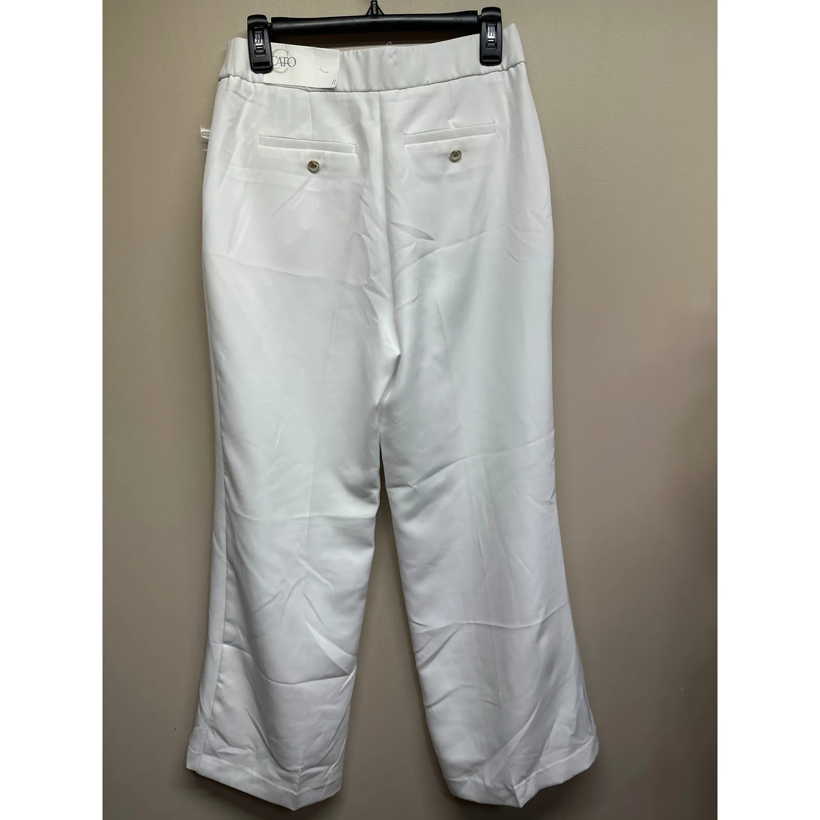 Cato Collection White Wide Leg Dress Pants Gold Button Detail Womens Size 8 - Image 2