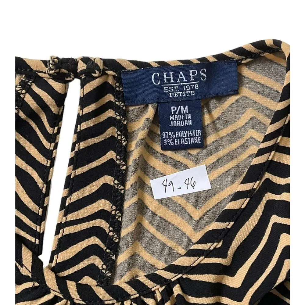 Chaps Black & Beige  Chevron Stretch Top Women's Petite Size Medium | 49-46 - Image 5