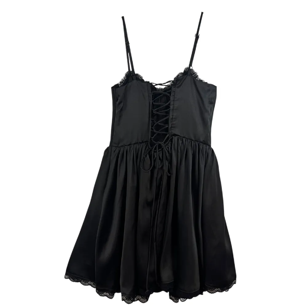 Whimsigoth Sexy Black Mini Dress Lace Corset Party Dress Sz M Witchy Fairy Goth‎ Size M - Image 2