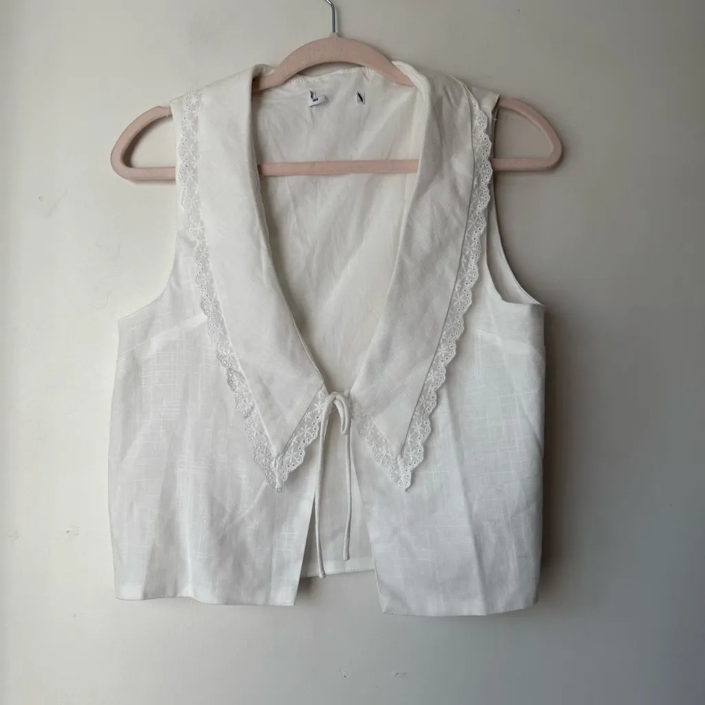 Princess Polly Haruka White Large Lace Trim Collar Tie Front Top 0 - Image 6