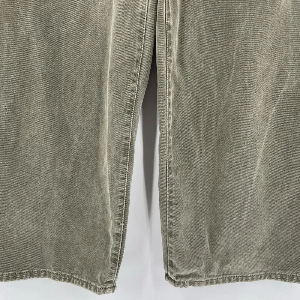 Zara Wide Leg Jeans Dark Green Wash High Rise Cotton Cropped Women’s Size 2 - Image 3