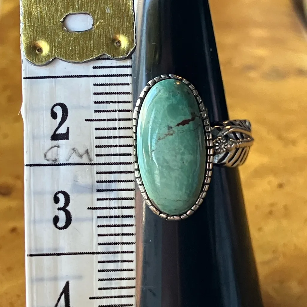 Natural Nevada Turquoise Sterling Silver Feather Ring Size 6 Green - Image 7