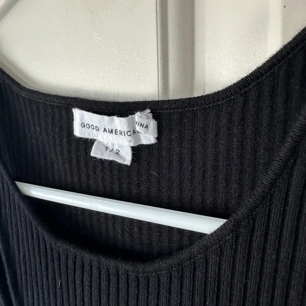 Good American Bold Shoulder Cutout Ribbed Black Midi Dress Bodycon Shaping Small - Image 3