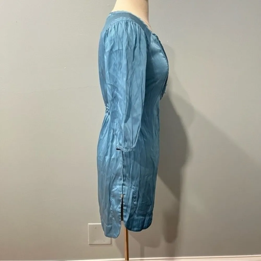 NEW Kensie Blue Satin 3/4 Sleeve Pleated Button Front Dress Size Small - Image 5