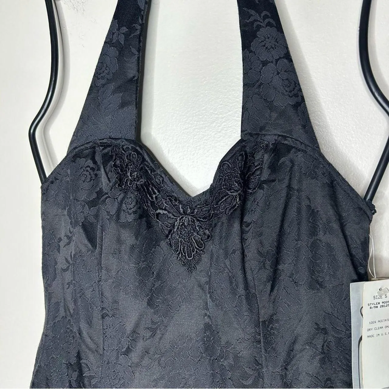 Vintage 90s 1990s deadstock new Black halter V-neck A-line Mini Dress - Image 4