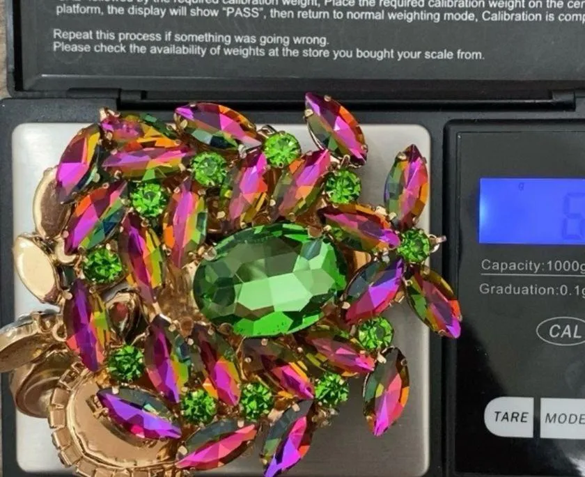 Stunning Watermelon & Green Rhinestones Teardrop Large Statement Earrings - Image 9