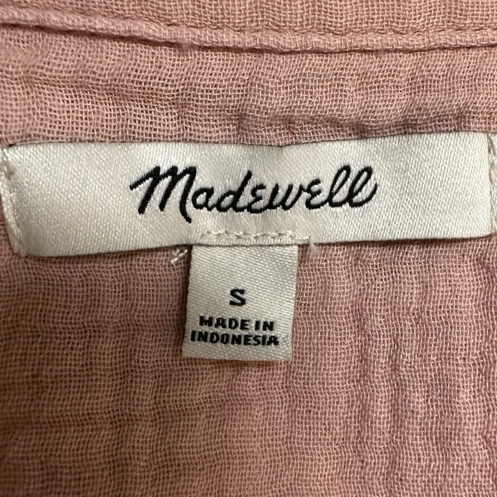 Madewell Double Gauze Cotton Short Sleeve Button Down Shirt Pink Small Oversized - Image 7