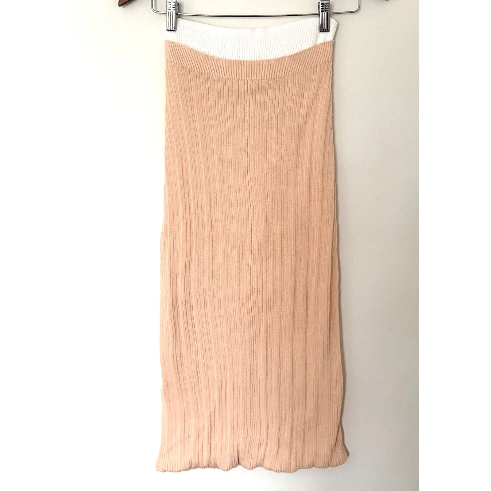 NWT Zara Srpls Peach White Layered Midi Skirt Ribbed High Waist Knit Sz L Orange Size L - Image 2