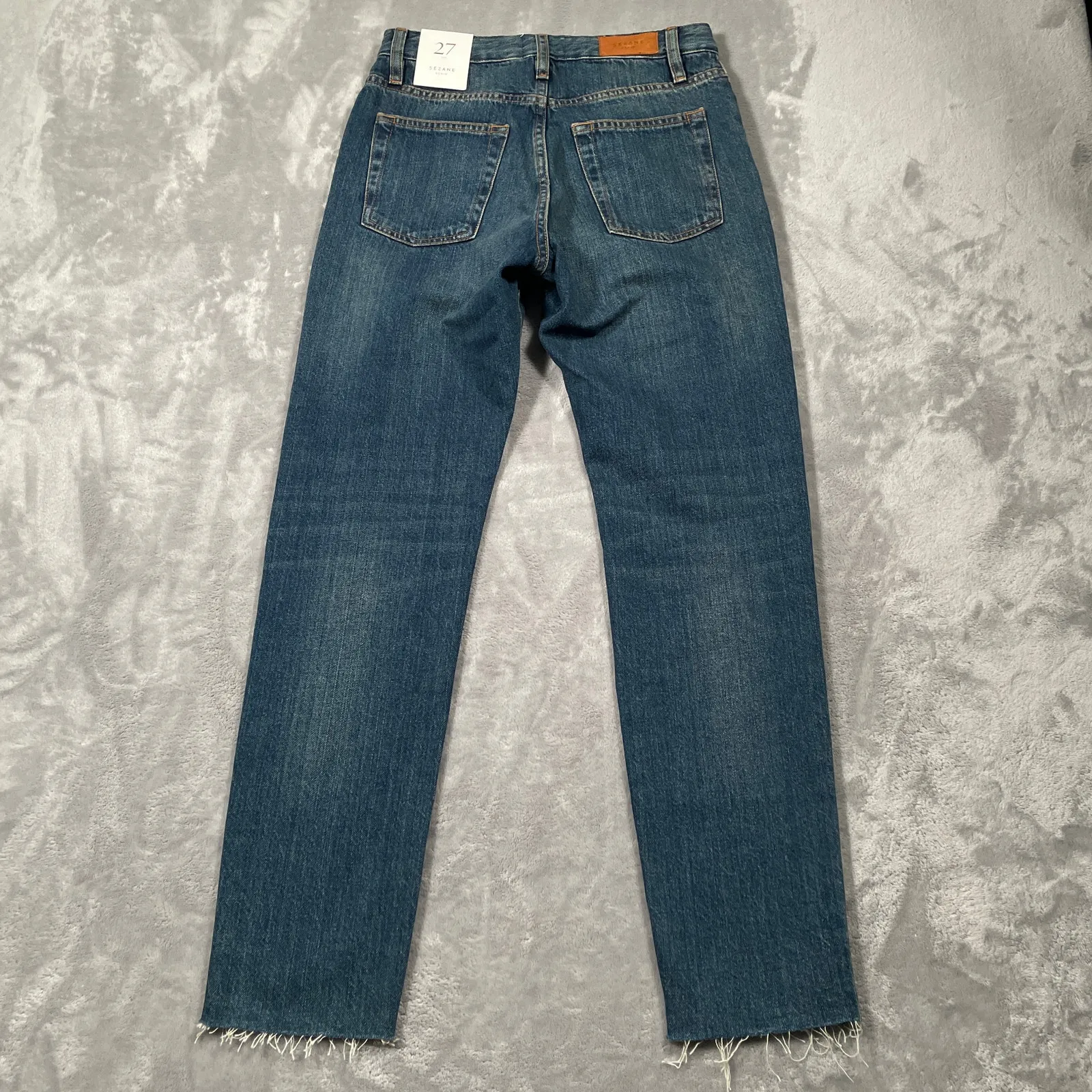 Sezane Denim Jeans Womens 27 Button Fly High Rise Raw Hem Organic Cotton New - Image 2