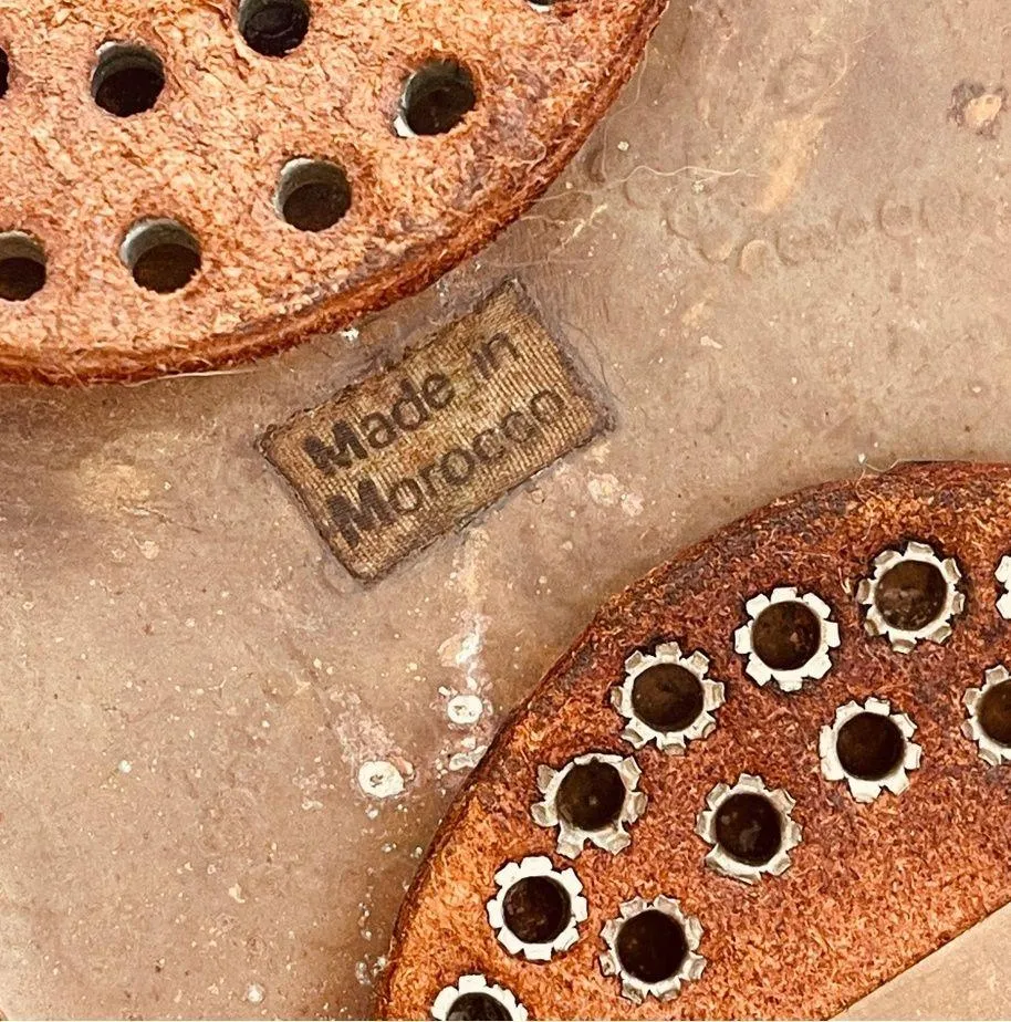 Vtg Moroccan Handcrafted Belt Boho Braided Leather Brass Buckle 36" As Is - Image 3