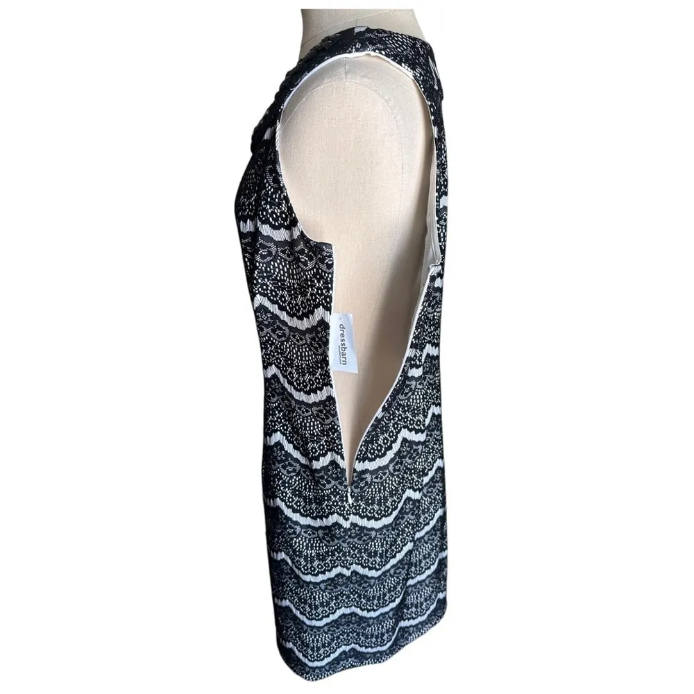 DRESS BARN Black White Scalloped Lace Beaded Sleeveless Stretch Dress Size 4 - Image 8