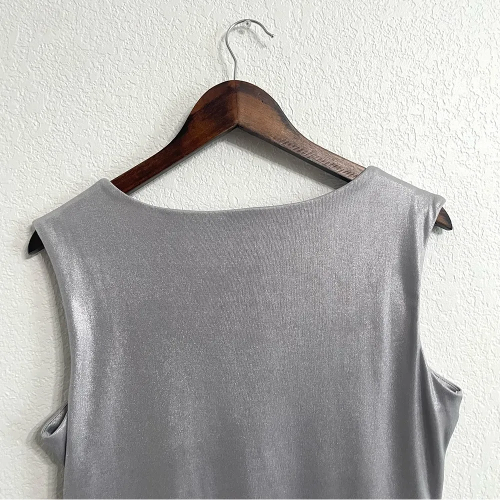 WHBM Womens Shirt Silver Shimmer Tiered Layered Front Sleeveless Size Large - Image 5