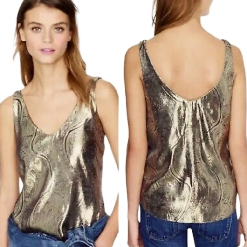 NWOT J. Crew Cate Metallic Gold Jacquard Silk Paisley Holiday Top Tank Size 4 - Image 2