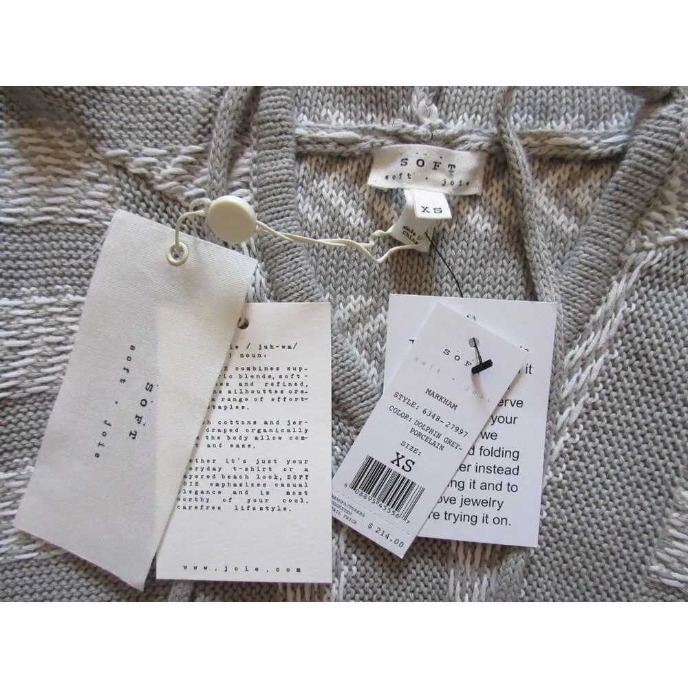 NWT Soft JOIE Markham in Dolphin Gray & Porcelain Hooded Knit Sweater XS $214 White - Image 5