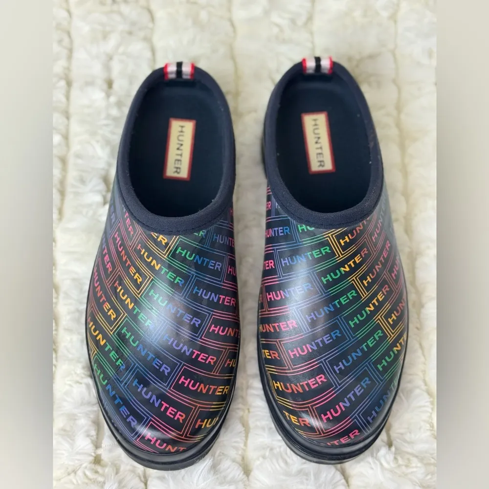 HUNTER Original Play Logo Women's Waterproof Rainbow Clogs Size 7 - Image 3