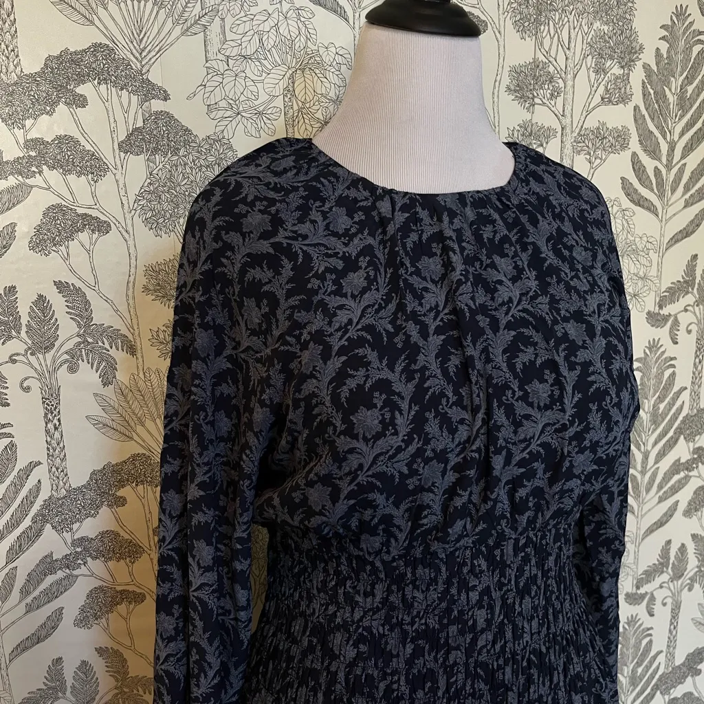 Madewell nwt bubble sleeve smoked waist navy print dress sz L - Image 5