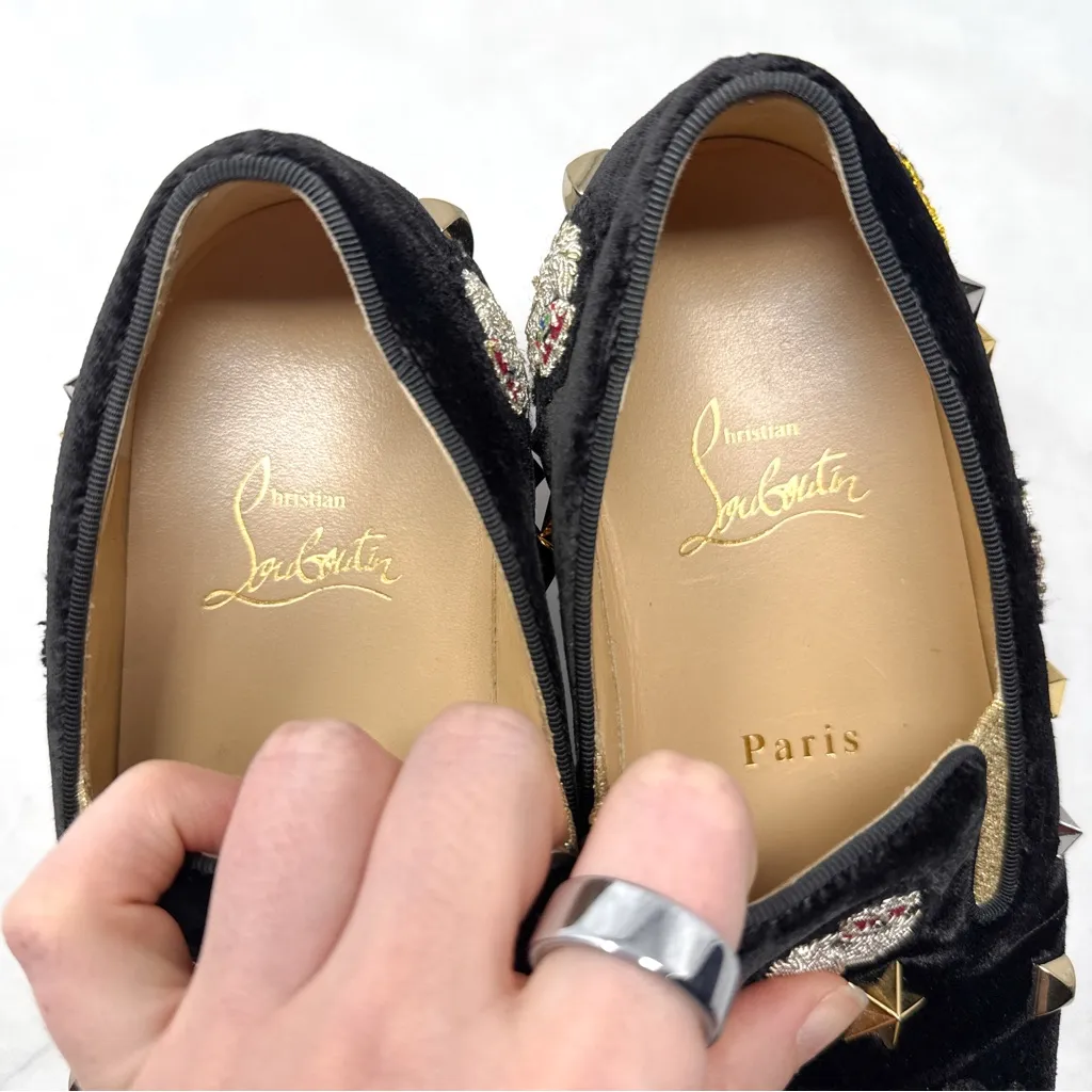 Christian Louboutin Miss Academy Velvet Slip On Flat Sneaker Shoes Black 35 - Image 9