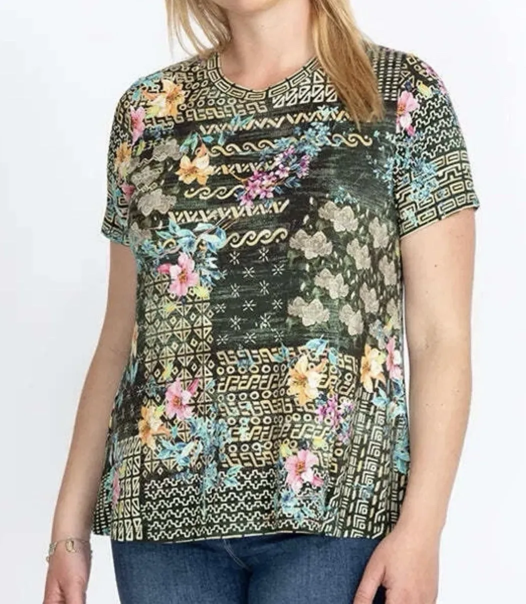 Johnny Was Weller Favorite Floral Patchwork Crewneck Swing T Shirt Size SMALL - Image 1