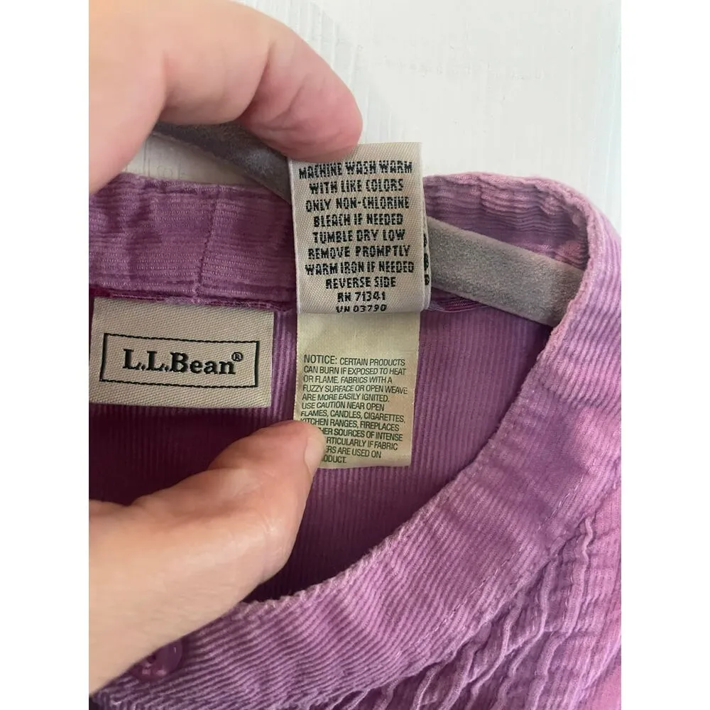 L.L. Bean Corduroy Prairie Button Up Shirt Pintuck Purple Long Sleeve Sz M - Image 6